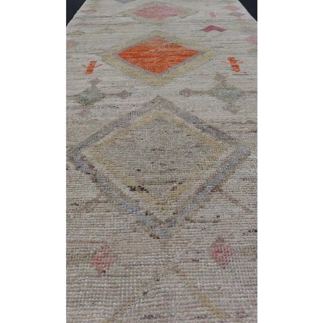 Tribal Modern Afghan Tribal Motif Design Runner in Cream and Vivid Colors For Sale - Image 3 of 7