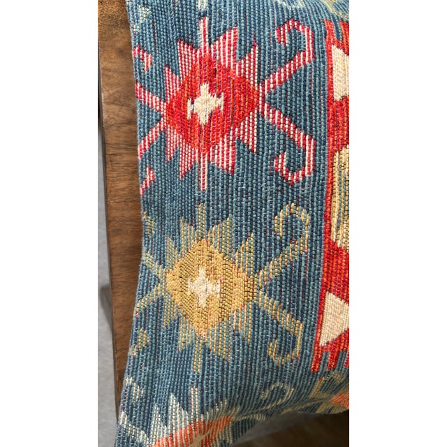 Turkish Pillow Cover in Geometric Pattern in Blue Tones For Sale - Image 4 of 8