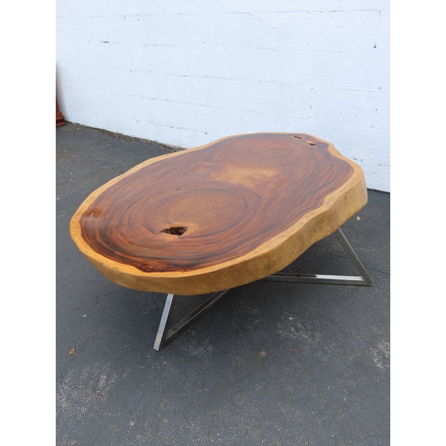 Rustic Natural Live Edge Wood Tree Slice Side Large Coffee Table 6891 For Sale - Image 9 of 18