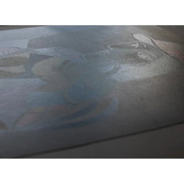 Robin's Egg Blue 1954 After Pablo Picasso "Woman With a Hat", Period First Italian Edition Offset Lithograph For Sale - Image 8 of 13