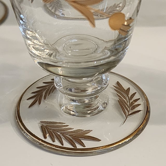 Czechoslovakia 1960s Set of 8 24k Gold Encrusted Crystal Liqueur Footed Mini Tumbler Glasses Barware Set For Sale - Image 4 of 13