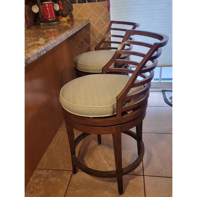 Wood 1980s Tommy Bahama Counter High Stools-2 Piece For Sale - Image 7 of 9