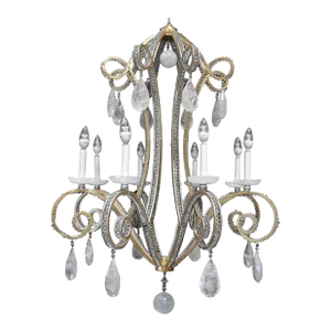 Italian Silver and Gold Leaf Rock Crystal Chandelier. 1970's.