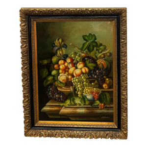 Vintage Impressionist Style Signed Oil Print Still Life Artwork