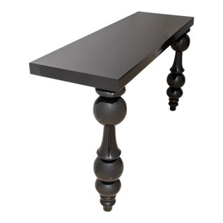 Baroque Revival Retro Black Lacquer Console Table For Sale