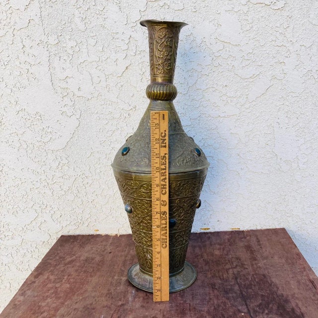 Early 20th Century Middle Eastern Brass Vessel With Inlaid Stones For Sale - Image 12 of 12