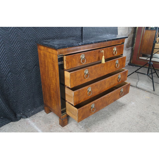 Drexel Heritage Late 20th Century Drexel Heritage French Empire Style Walnut Burl Marble Top Commode Chest Dresser For Sale - Image 4 of 13