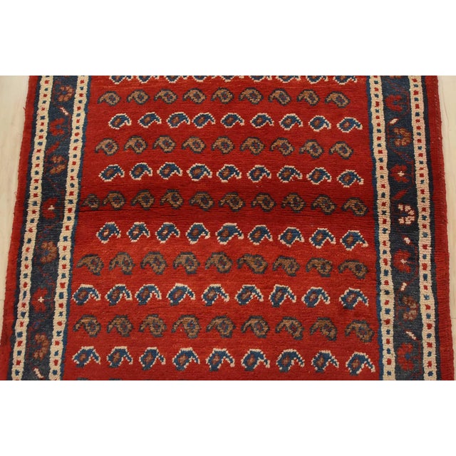 1980s Mahal Runner 3’9” X 10′ Red Wool Vintage Tribal Hand-Knotted Oriental Rug For Sale - Image 5 of 13