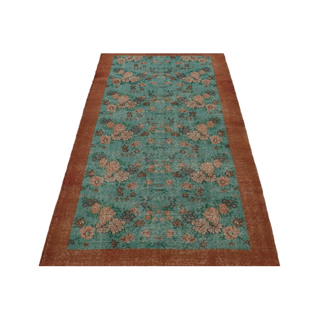 Mid-Century Modern Vintage Zeki Muren Rug in Teal, With Floral Patterns, From Rug & Kilim For Sale - Image 3 of 7