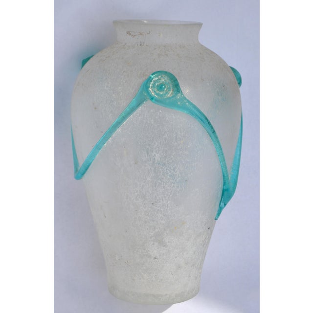 Archimede Seguso Style Scavo Corroso Art Glass Vase Frosted & Aqua Murano Glass For Sale In Miami - Image 6 of 16