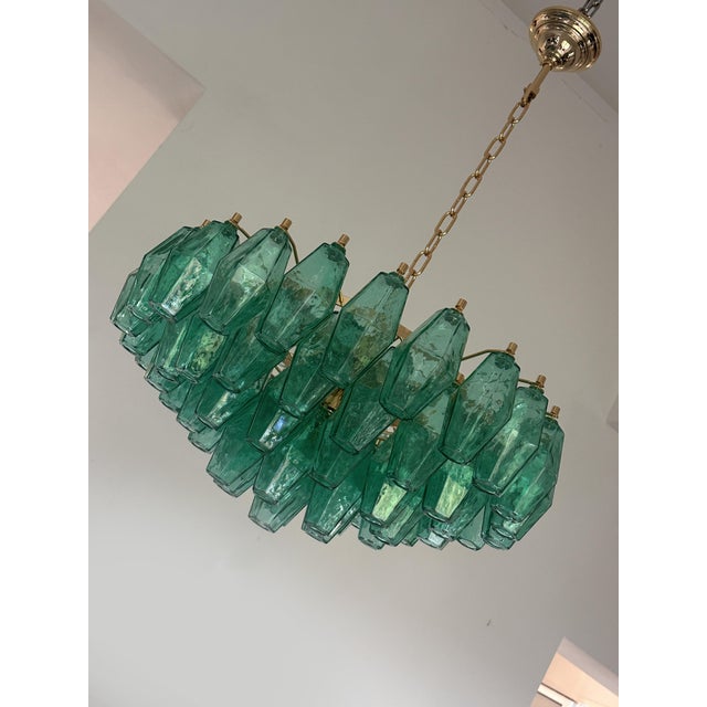 Murano Contemporary Green “Poliedri” Murano Glass Gold Chandelier in Venini Style For Sale - Image 4 of 9