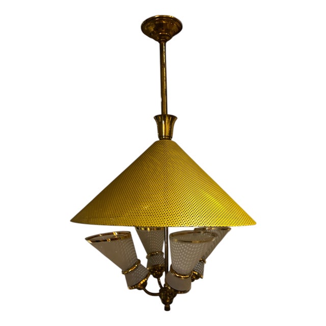 Italian Yellow and Brass Pendant, 1950s For Sale