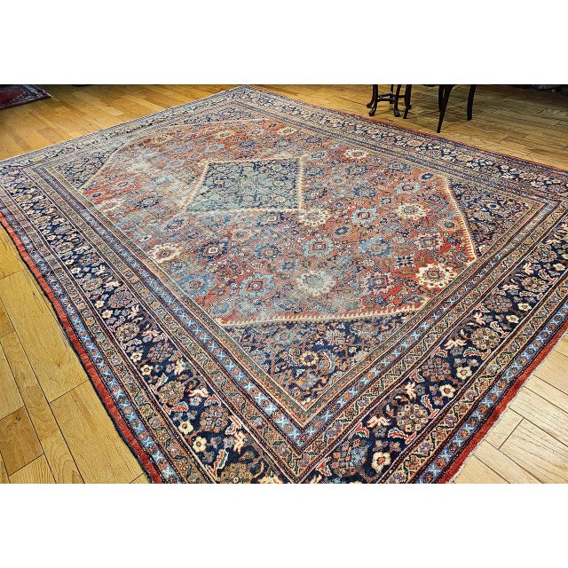 Brick Red Antique Persian Mahal Sultanabad Rug, Hand-Knotted Wool, Geometric Pattern, Brick-Red & Navy, 10x15 For Sale - Image 8 of 18