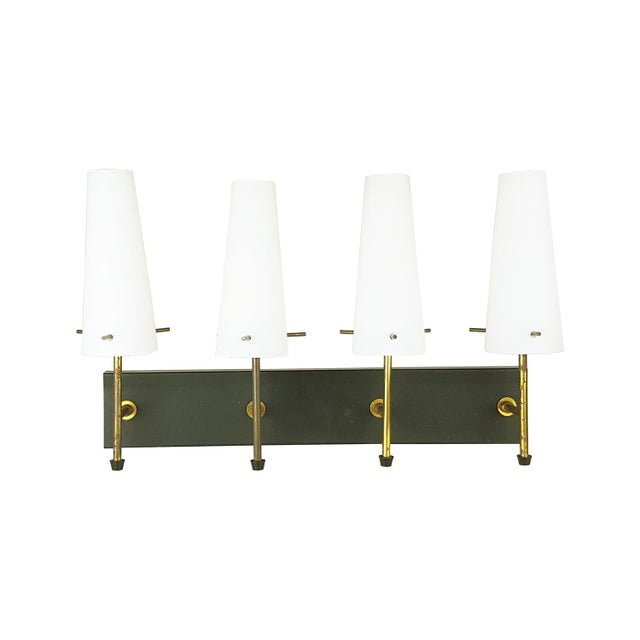 Set of 5 wall lamps made in Italy in the 1950s. Each lamp is equipped with 4 lamp holders with relative sandblasted glass...