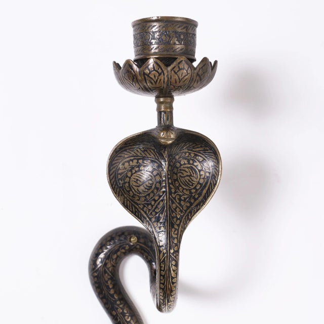 Pair of Anglo Indian Brass Cobra Wall Sconces For Sale - Image 4 of 9