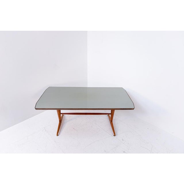 Italian Wooden Grey Glass Dining Table with Brass, 1950 For Sale - Image 4 of 16