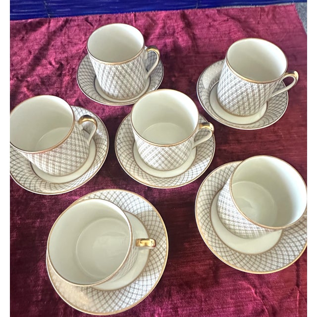1970s 1970s Fitz and Floyd Coffee Cups and Matching Saucers, Dynasty, 6 Sets For Sale - Image 5 of 8