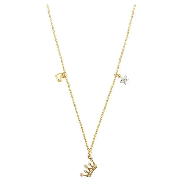 Not Yet Made - Made To Order 14k Gold Genuine Diamond Crown Chain Necklace For Sale - Image 5 of 8