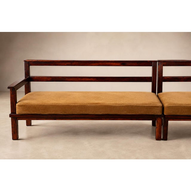 Monumental Brazilian Modern Three-Module Bench in Rosewood and Warm Camel Mohair, 1960s For Sale - Image 12 of 18