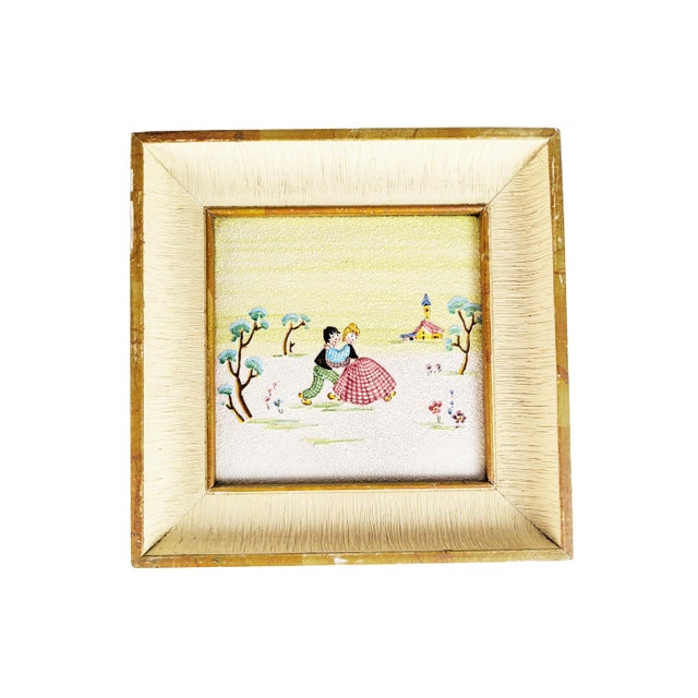 Italian Wall Decorative Ceramic Tiles with Wooden Frame by Lina Poggi Assalini for Ce. As., 1950s, Set of 3 For Sale - Image 4 of 9