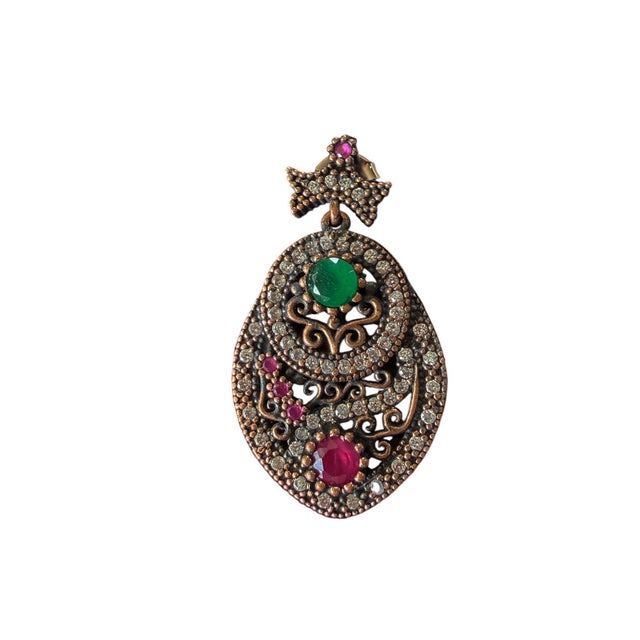 Vintage Natural Ruby, Emerald and Diamond Earrings- 925 Sterling Silver For Sale - Image 10 of 10
