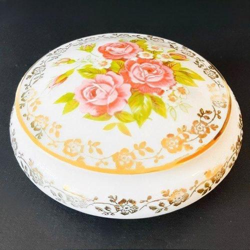 Vintage Gilt Porcelain Souvenir De Lourdes Trinket Box with Flowersfrom Limoges, 1970s For Sale - Image 6 of 6