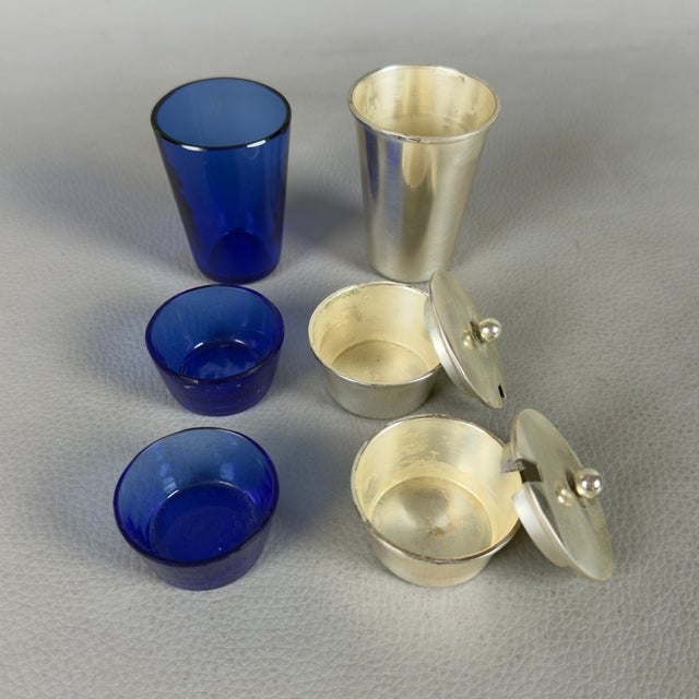 Silver 800 Silver Salt and Pepper Sticks in Blue Glass from Artigianato Italiano, Set of 7 For Sale - Image 8 of 15