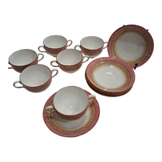 Vintage Footed Soup Bowls With Saucers - Set of 12 For Sale