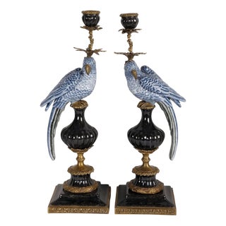 Blue Porcelain Candlesticks by Gand & C, Set of 2 For Sale