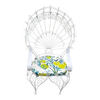 Vintage Wrought Iron Peacock Chair With Custom Cushion For Sale