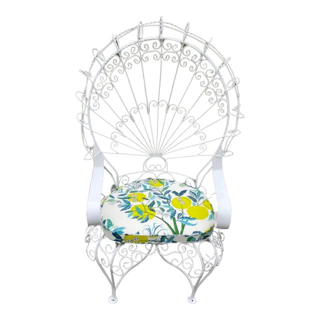 Vintage Wrought Iron Peacock Chair With Custom Cushion, Attributed For Sale