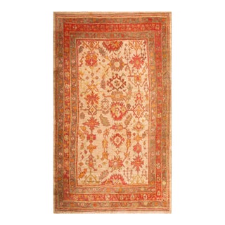 1900s Ivory Tribal Large Scale Antique Oushak Decorative Rug 6' 10"x 11' 6" Knotted Wool Carpet For Sale
