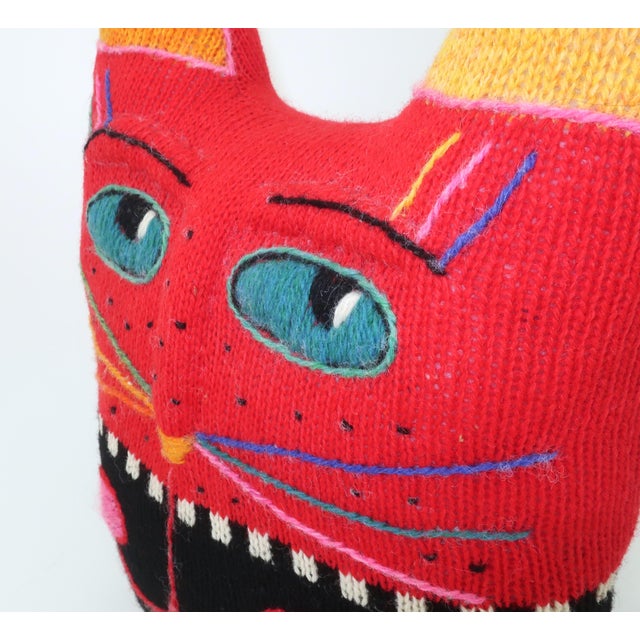 1980s Wool Postmodern Cat Pillow, 1980's For Sale - Image 5 of 12