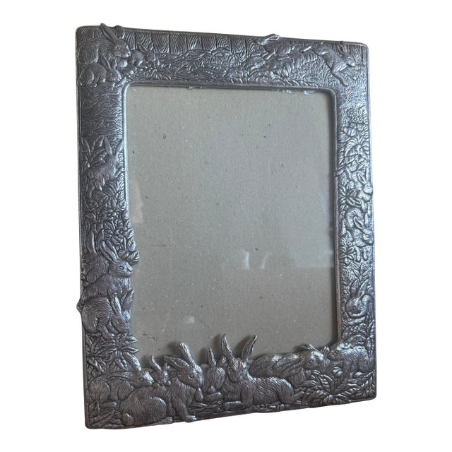 1980s Extra Large Arthur Court Ornate Silver Bunny Rabbit Picture Frame For Sale