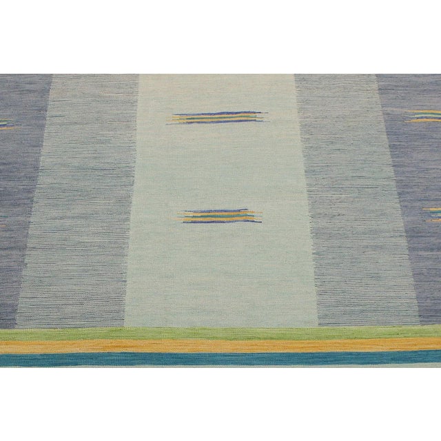Abstract Kilim Blue Gold Wool Rug - 8'6" X 11'5" For Sale - Image 4 of 7