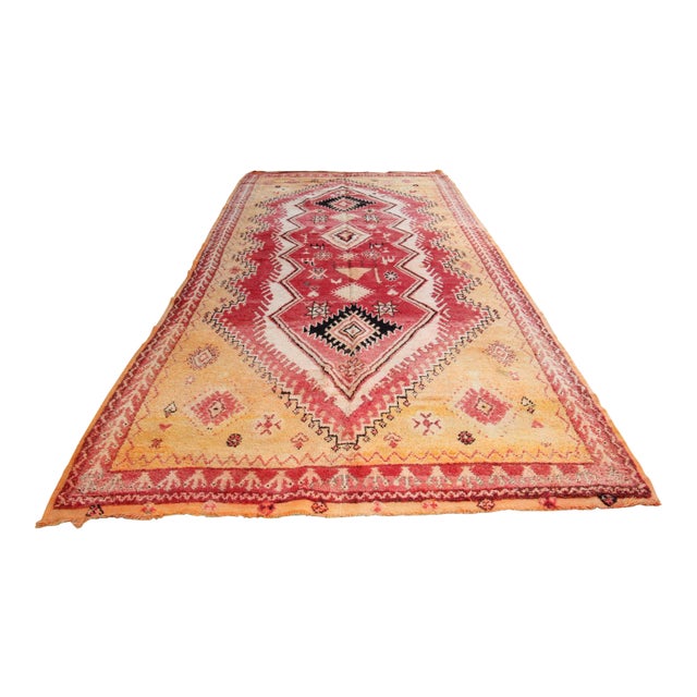 Vintage Moroccan Berber Rug in Saffron, Coral and Black, 71 X 145 In, 1960s For Sale