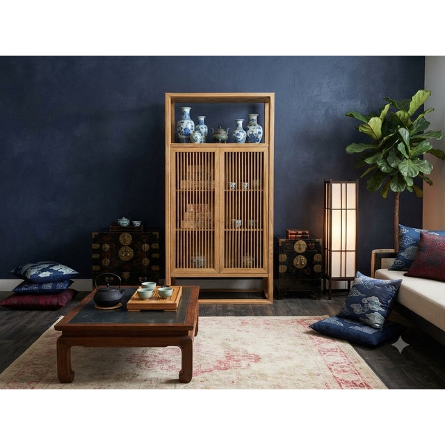 Wood Light Brown Slatted Doors Display Storage Minimalist Zen Cabinet For Sale - Image 7 of 14