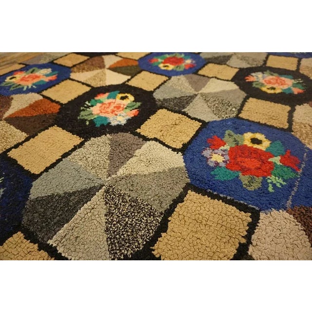 Textile 1920s Multi Grid Folk Art Antique American Hooked Rug 6'0" X 9'0" Woven Wool Carpet For Sale - Image 7 of 11