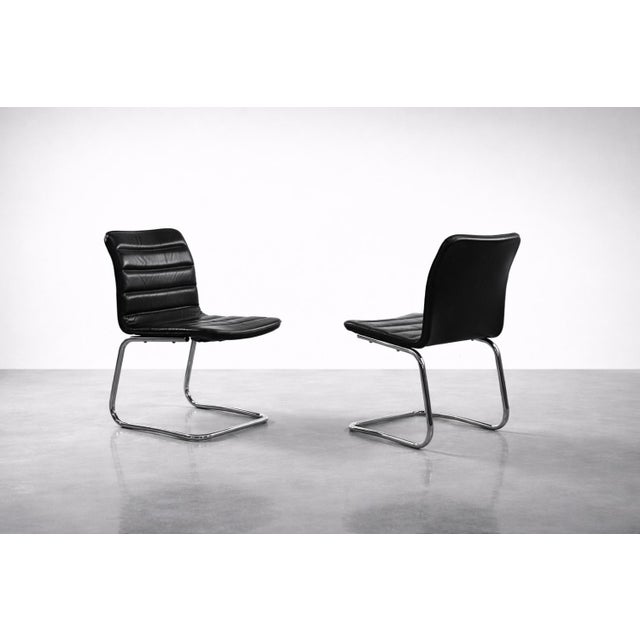 Black Vintage Chrome and Black Leather Club Chairs from POL International, 1960s, Set of 2 For Sale - Image 8 of 18