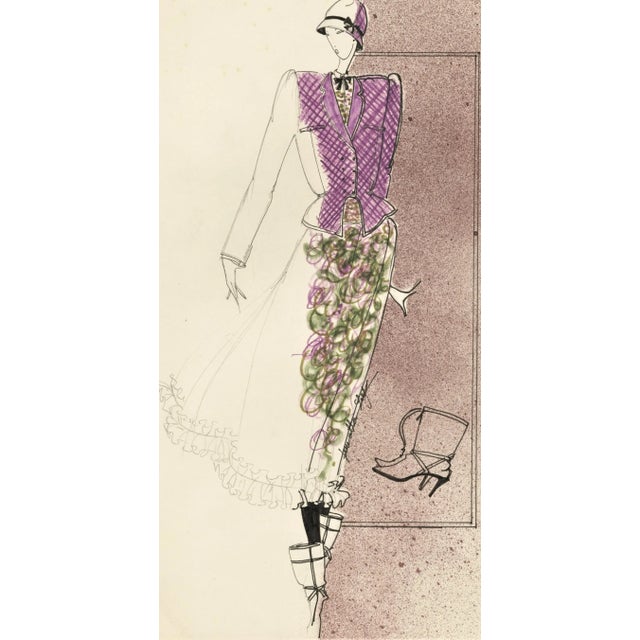This is an original fashion drawing that we recently purchased in Paris. It dates to the 1980s. It is one of 2 that we...