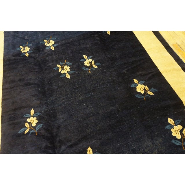 1920s 1920s Navy Minimalist Floral Deco Antique Chinese Peking Small Rug 5'9" X 11' 3" For Sale - Image 5 of 8