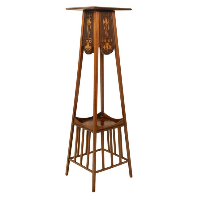 Art Nouveau Antique Art Nouveau Inlaid Mahogany Leonard Wyburd Liberty & Co Plant Stand 1905 For Sale - Image 3 of 17