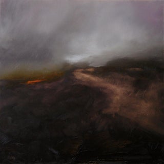 Passage by Nicole Hyde | Oil Painting of a dark, moody landscape with a winding path For Sale
