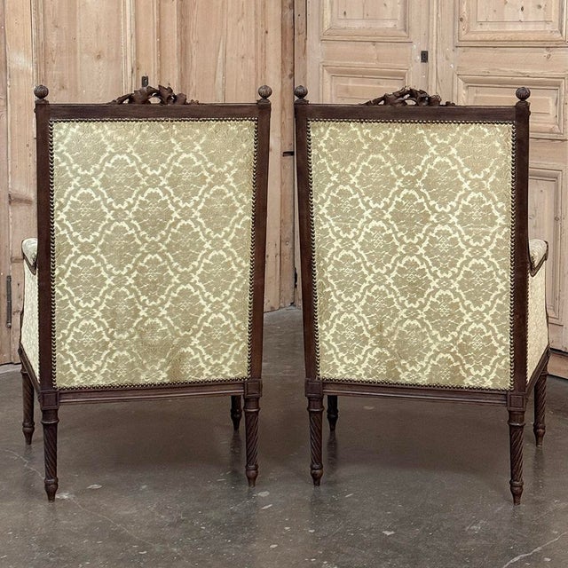 Pair of 19th Century French Louis XVI Walnut Armchairs ~ Bergeres For Sale - Image 17 of 17