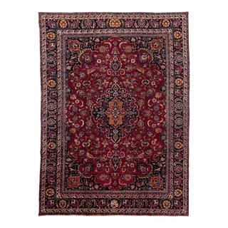 Vintage Handmade Kashan Red Wool Rug With Rosette Motif For Sale