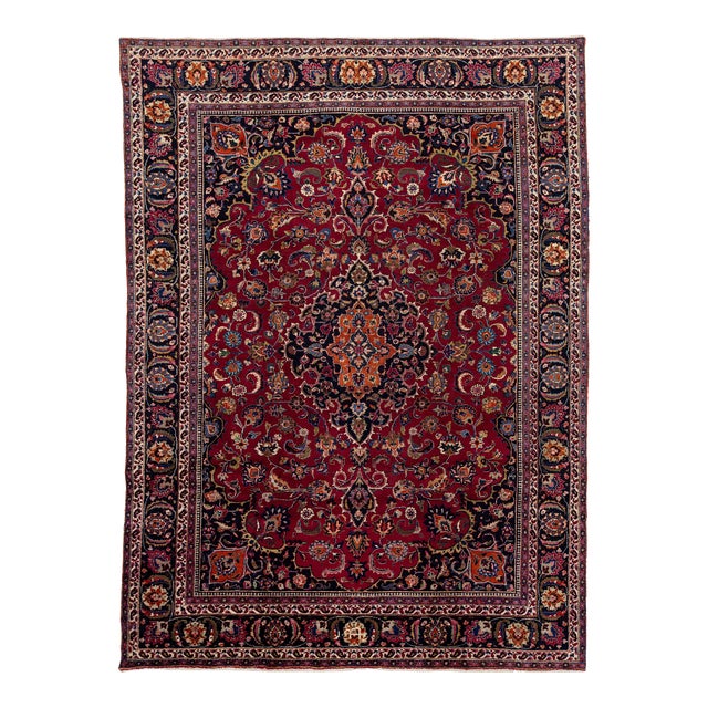 Vintage Handmade Kashan Red Wool Rug With Rosette Motif For Sale