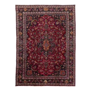 Vintage Handmade Kashan Red Wool Rug With Rosette Motif