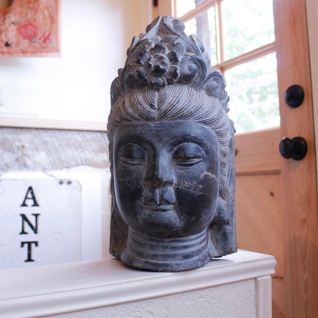 Chinese Carved Stone Buddhistic Head, (Bodhisattva) For Sale - Image 4 of 13