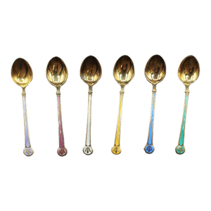 Mid-20th Century Norwegian Gilt, Sterling Silver, and Enamel Demitasse Spoons - Set of 6
