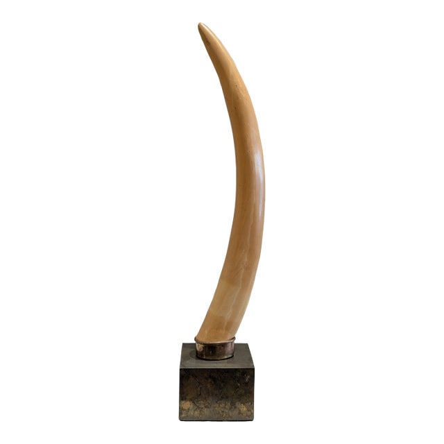 Hollywood Regency Faux Tusk Sculpture on Stone Base For Sale